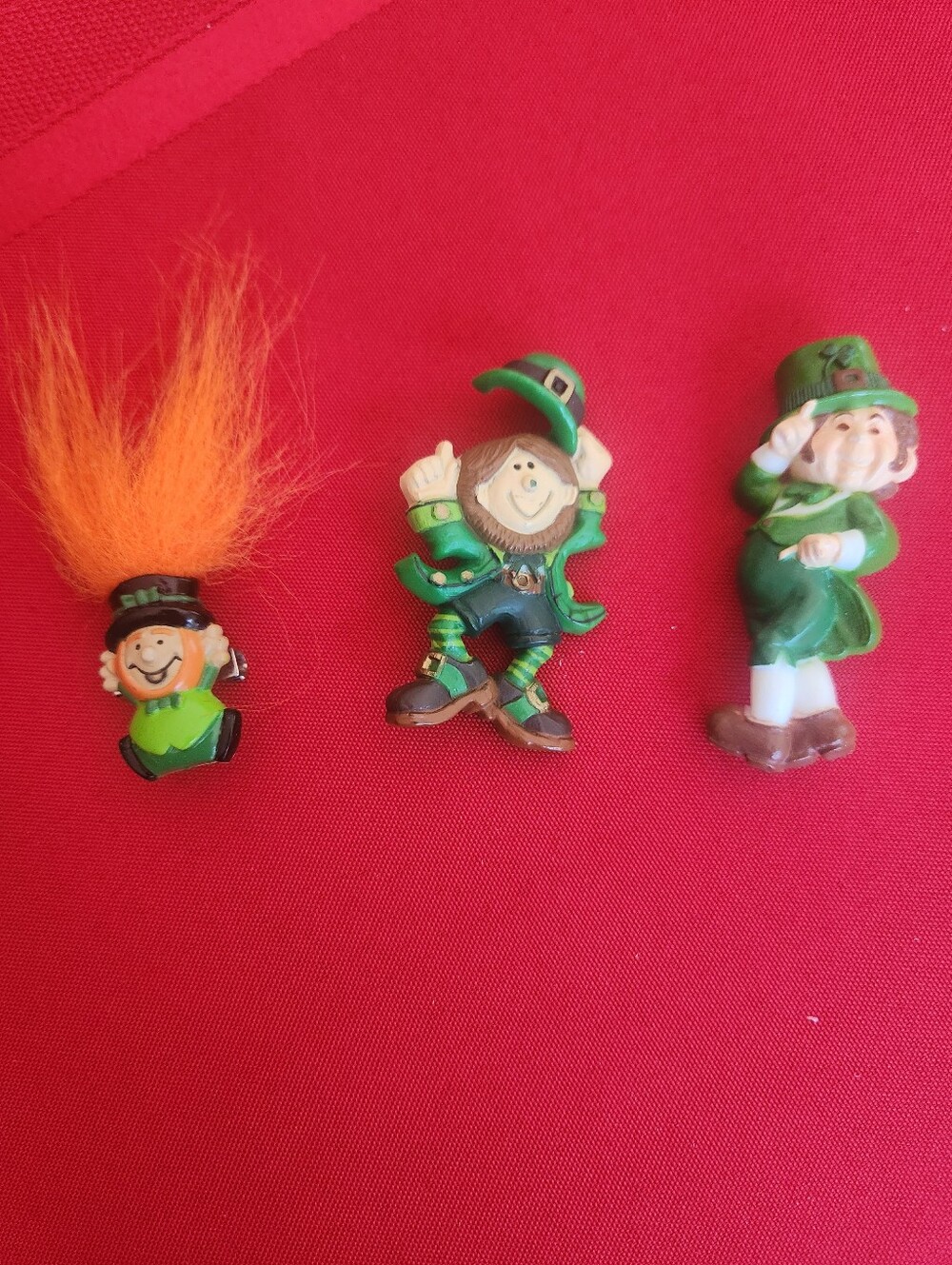 Set of 3 Vintage St. Patrick's Day Leprechaun Pins- Bright Green & Orange